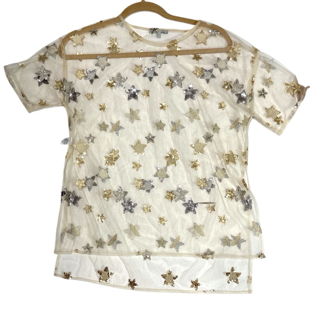 Sparkly star nude mesh going out top